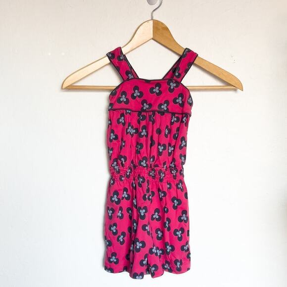 Tea Collection Flower Romper Shorts Floral Girls Pink Magenta Navy Blue Size 3 - Picture 1 of 5